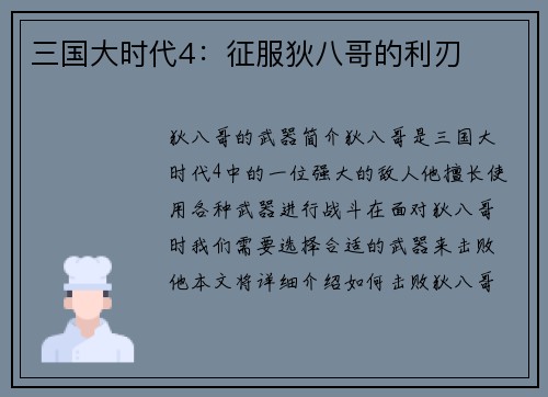 三国大时代4：征服狄八哥的利刃